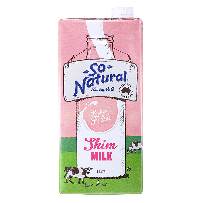 澳大利亚 原装进口牛奶 澳伯顿So Natural 脱脂纯牛奶 1L*12 整箱装