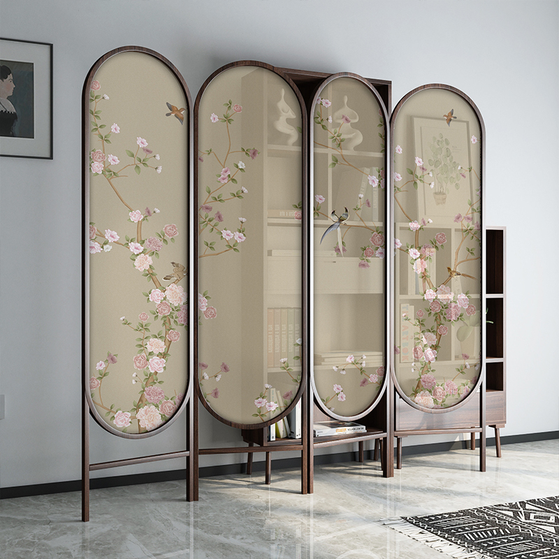 新中式屏风隔断客厅简约时尚玄关古典布艺折叠折屏木质可移动入户 单扇60*190CM（胡桃木）