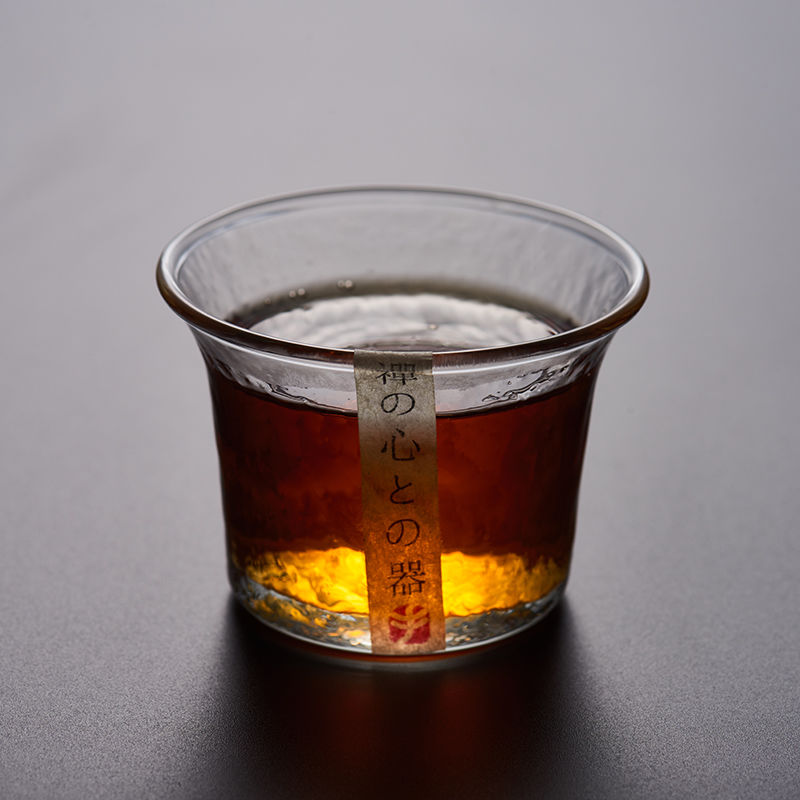 湘茗堂 手工锤目纹品茗杯玻璃茶杯功夫小茶杯茶具透明玻璃主人杯 锤目纹无金边日式大口杯