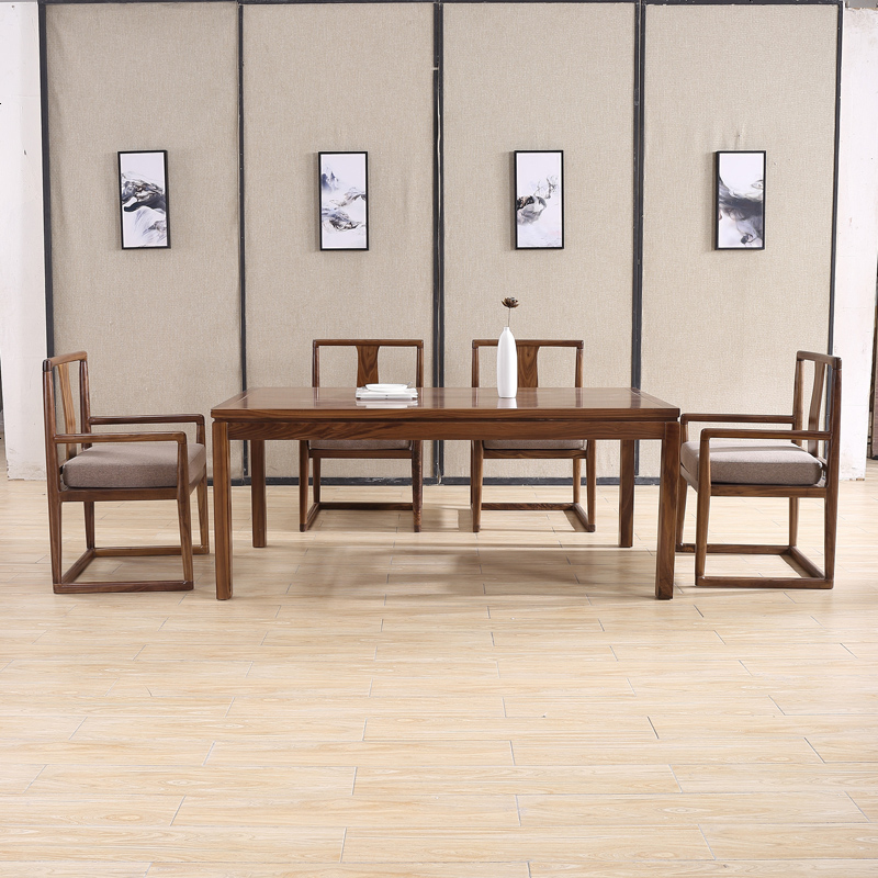 新中式餐桌椅组合6人实木餐椅子餐厅家具 现代简约长方形饭桌定制高清大图