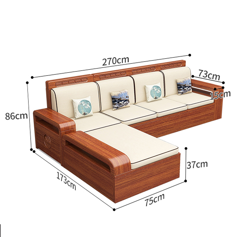 烁恒实木沙发四人张高清大图
