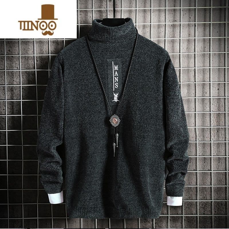 YANXU雪尼尔高领毛衣男韩版修身针织线衫潮流加厚男装打底上衣服图片
