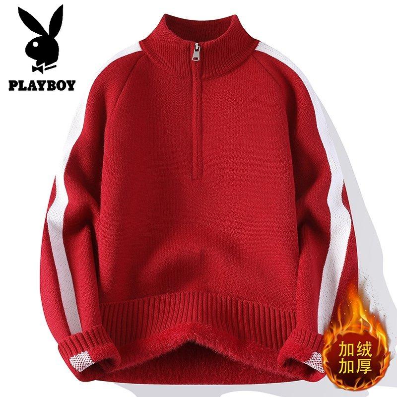 花花公子新款【新款】2025冬半高拉链领针织毛衣男群文件11.30_494高清大图