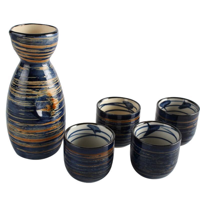 日式酒具 一壶四杯 日本清酒酒具 米酒酒具 水墨色 陶瓷酒具