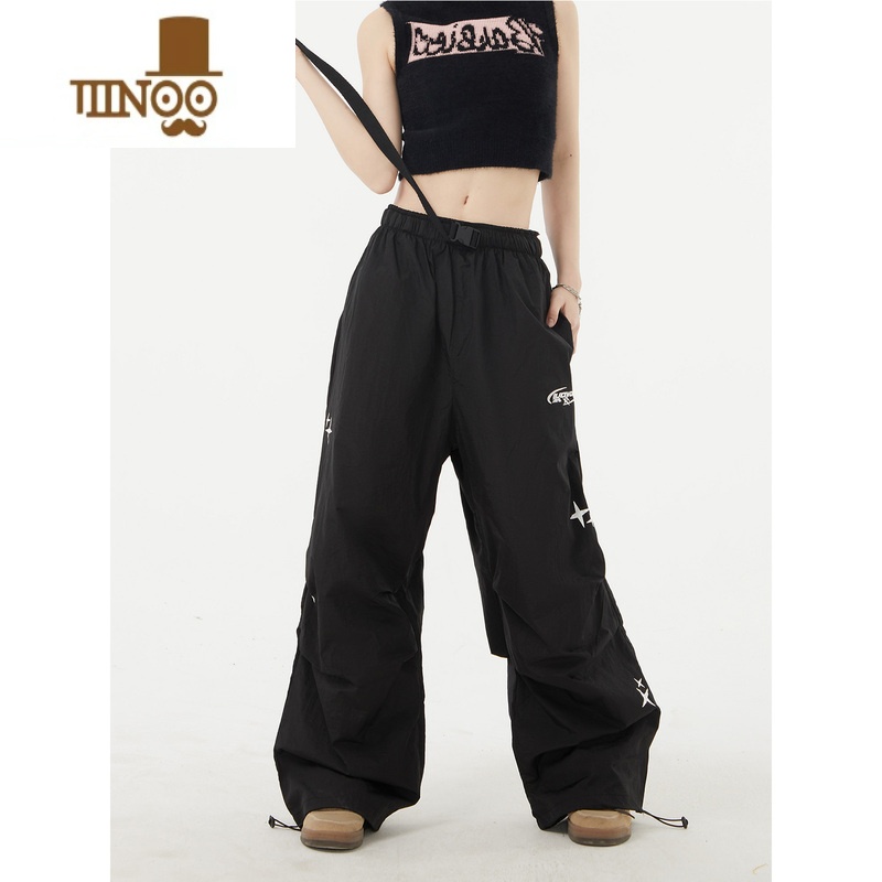 YANXUSIN9夏季国潮美式复古嘻哈印花腰带休闲运动裤男女宽松速干束脚X高清大图