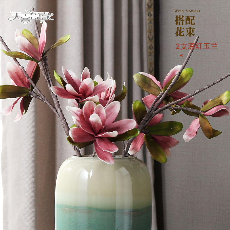 现代陶瓷落地大号富贵竹大花瓶景德镇客厅插花干花装饰新中式摆件 三维工匠 3支深粉色玉兰(不含花瓶)高清大图