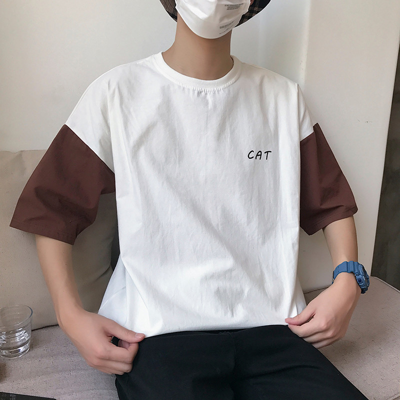 短袖T恤男士上衣服学生宽松2018新款夏装个性时尚圆领百搭半截袖