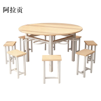 阿拉贡餐桌学校食堂小吃店快餐桌椅饭堂橡木色圆桌1200*750