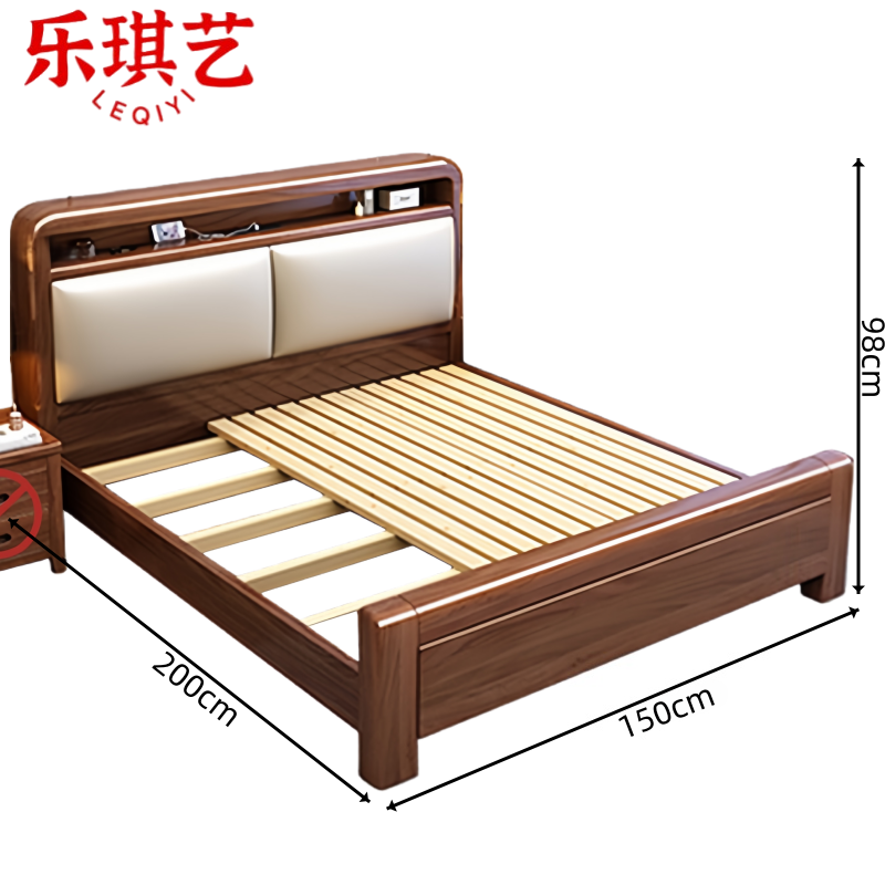 乐琪艺实木床1.5m张高清大图