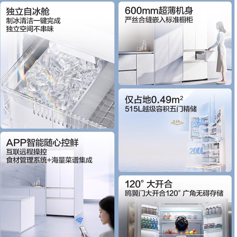 松下(Panasonic) NR-EE52APB-W[白月光2.0]独立制冰 可零嵌入法式多门515升展示柜高清大图