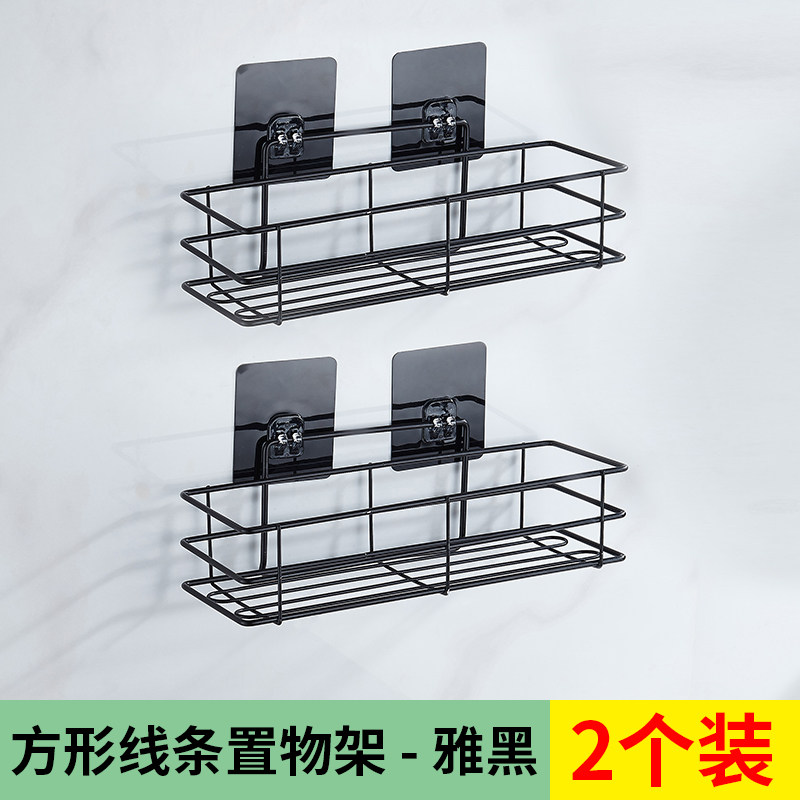 卫生间不锈钢304置物架三角架浴室壁挂方形免打孔厕所转角收纳架 雅黑线条双层方架