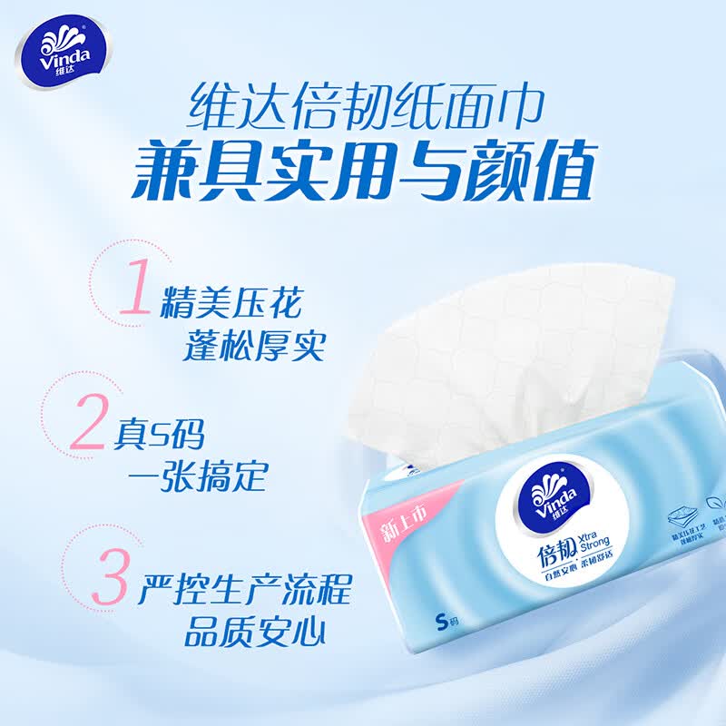 维达(Vinda)抽纸 倍韧3层90抽24包S码 柔韧舒适V2035-A高清大图