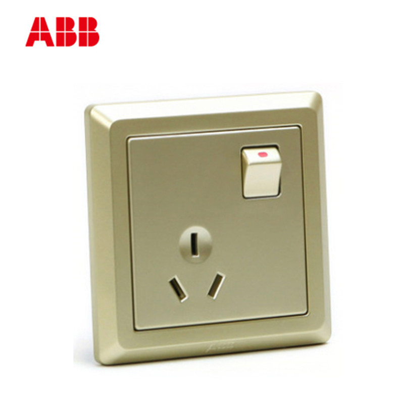 ABB开关插座 德逸珍珠金 10A一开三孔带开关插座面板AE223-PG