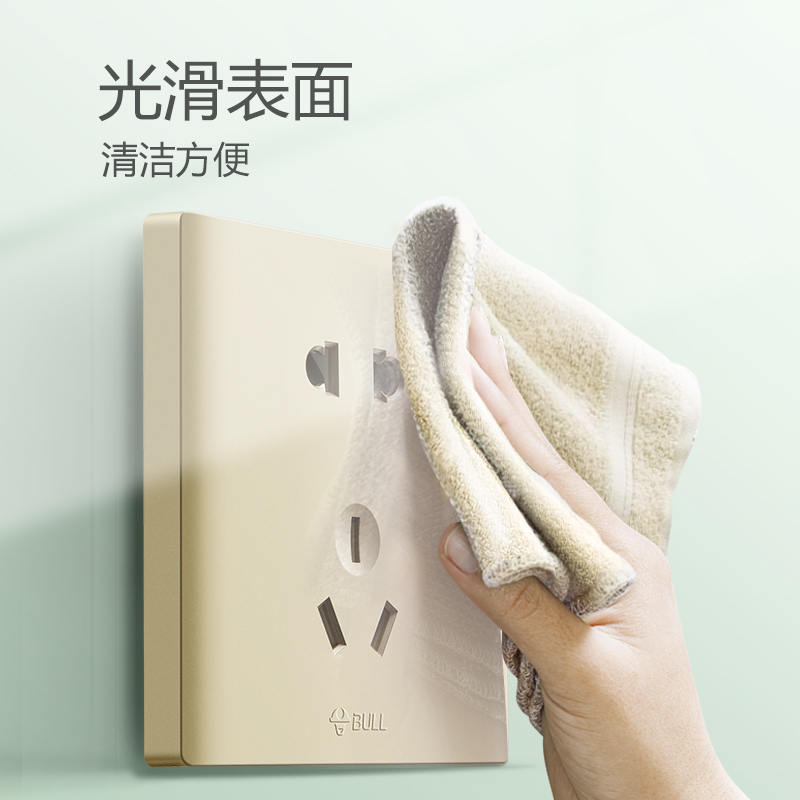 公牛金色无边框装饰G25带开关一开usb五孔面板86型暗装家用电源墙壁插座5孔高清大图