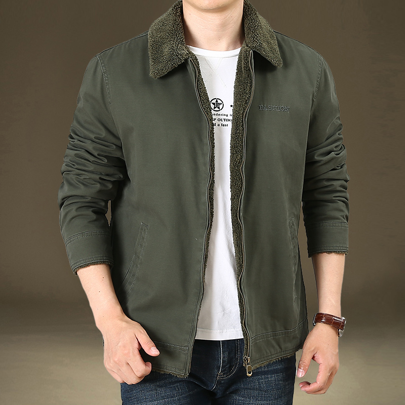 yuansu2020新款商务休闲外套男春秋工装加绒秋装上衣中年翻领男夹克