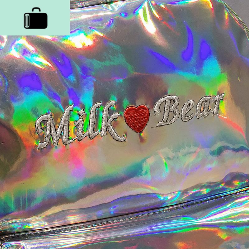 2020新款七彩镭射书包女韩版原宿个性背包校园学生简约字母双肩包NEW LAKE高清大图