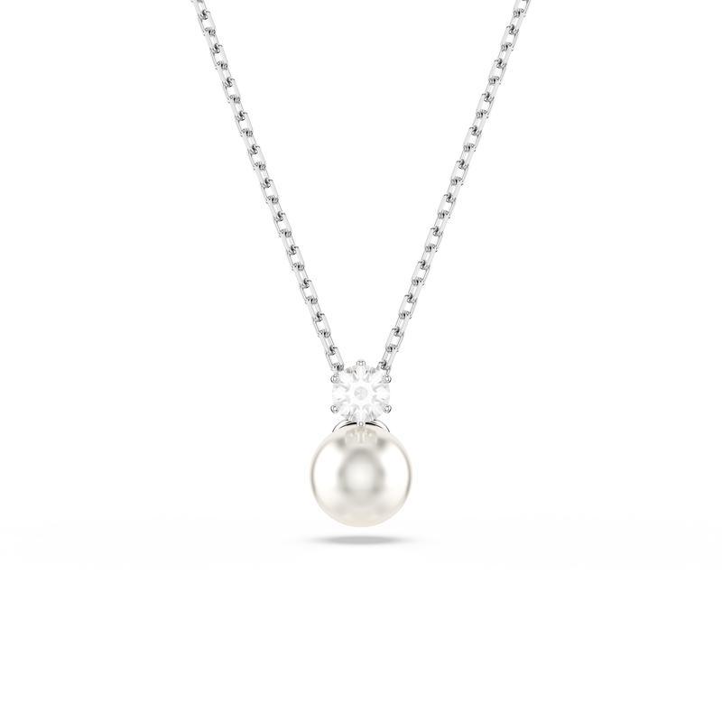 Swarovski优雅简约水晶珍珠项链 女士镀铑吊坠奢华珠宝饰品高清大图