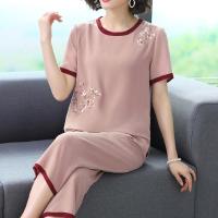 情娇婷(QINGJIAOTING)妈妈装夏装小个子两件套中老年女装上衣中年人休闲裤套装