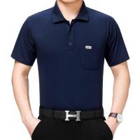 夏装中年男士短袖t恤爸爸装翻领棉涤薄款中老年人真口袋加肥加大