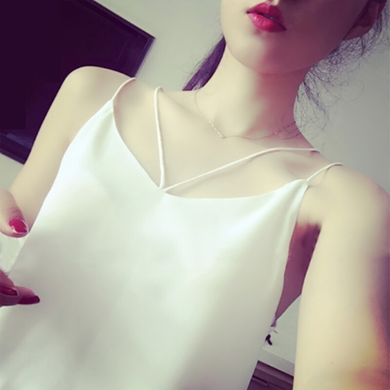 夏季纯色带雪纺背心打底衫女百搭大码宽松显瘦外穿短款白色上衣