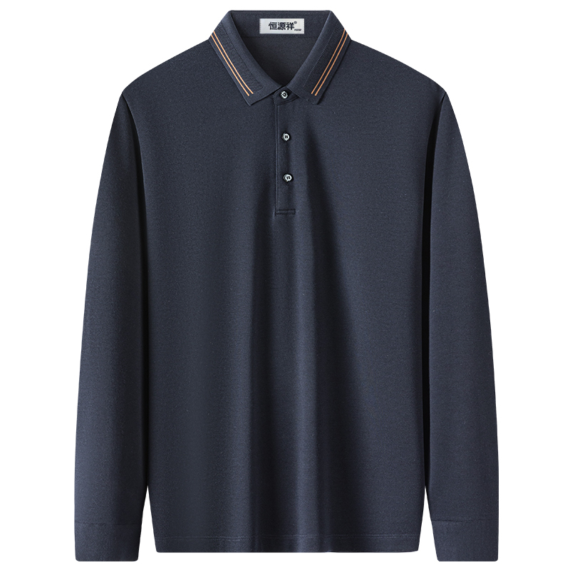 恒源祥桑蚕丝长袖t恤男士中老年爸爸春装高端商务休闲翻领Pol春爸高清大图