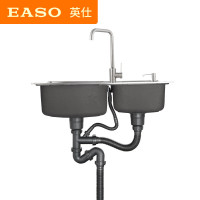 EASO英仕卫浴 水槽加厚304不锈钢双槽套装含旋转龙头沥水篮
