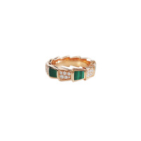 [正品二手95新]宝格丽 BVLGARI 玫瑰金 孔雀石 镶钻SERPENTI VIPER 蛇形戒指 54号 全套