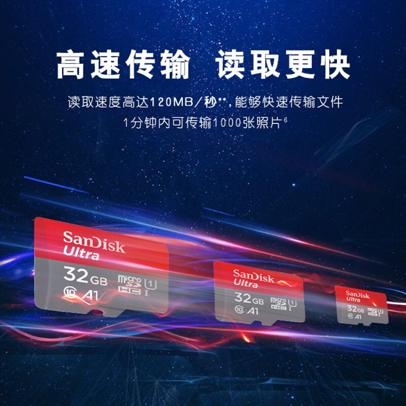 闪迪(SanDisk)A1 32GB 读速120MB/s 高速移动MicroSDHC TF卡 手机卡 记录仪卡监控内存卡