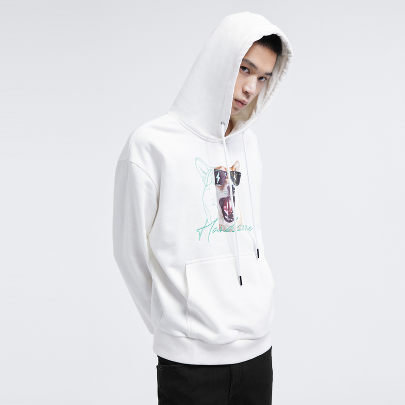 2件45折价259gxg男装秋季卫衣男潮流白色连帽衫宽松上衣潮牌情侣装