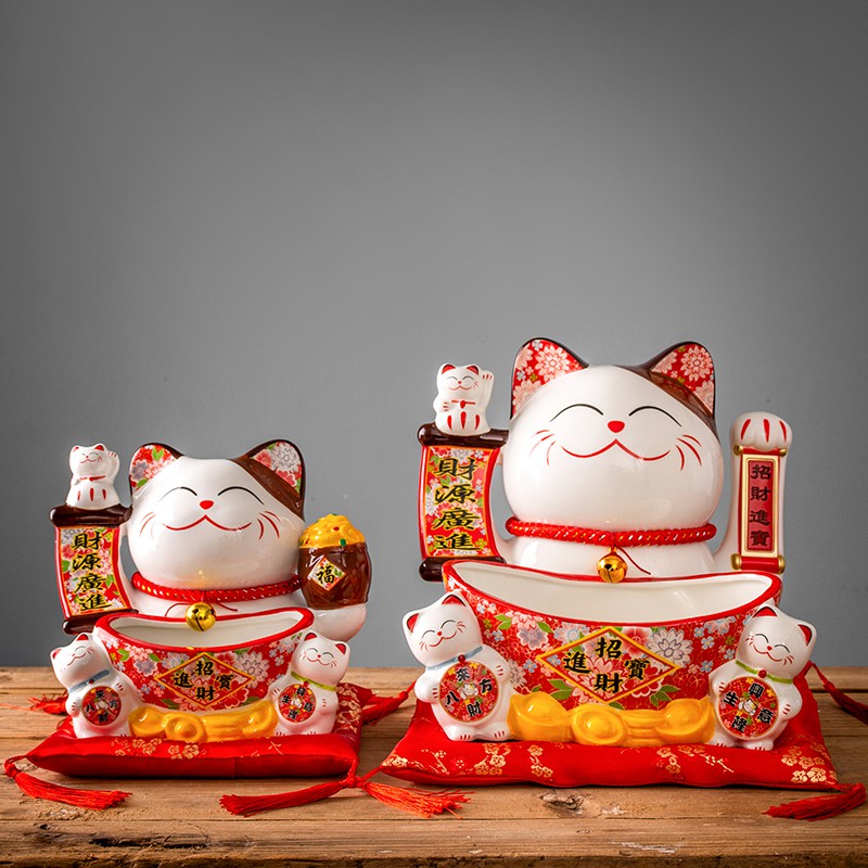 猫自动招手存钱罐收纳开业小摆件家居客厅日本发财猫玄关摆件 三维工匠 HY-大号猫[电动摇臂]+垫子猫高清大图