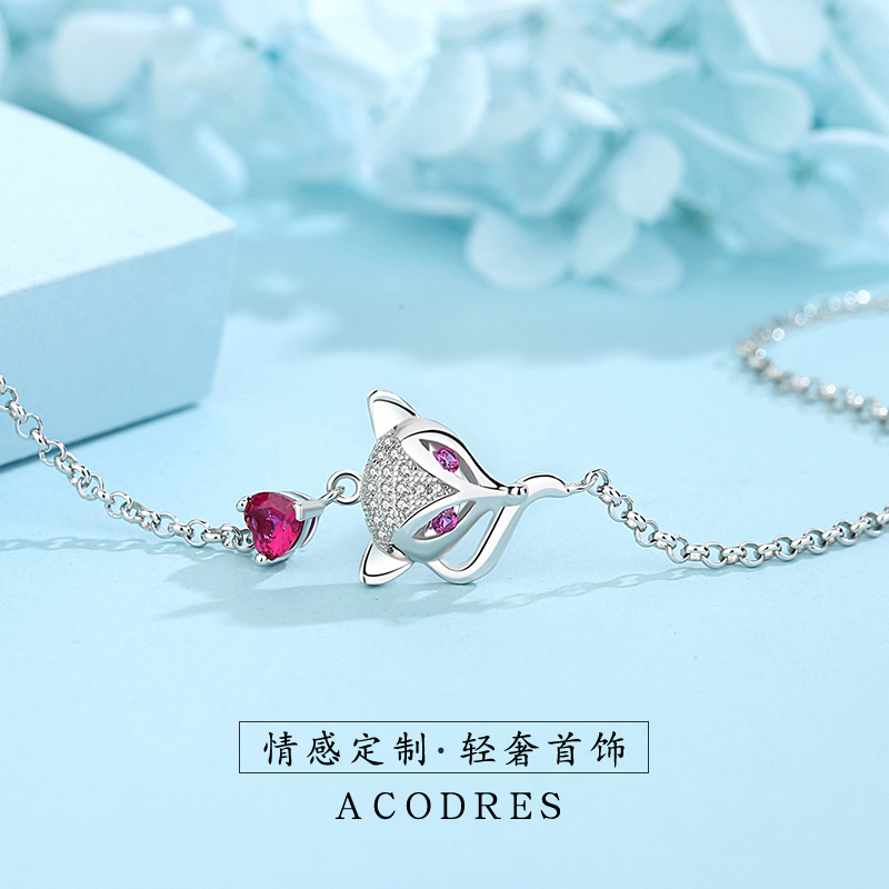 鑫铂尼925银立体小狐狸耳钉气质百搭个性银饰品七夕情人节生日礼送女友