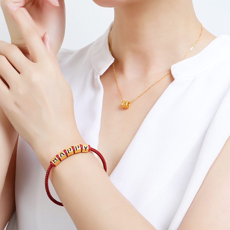 新金珠宝黄金路路通3d硬金字母爱心串珠足金99905克055克1042