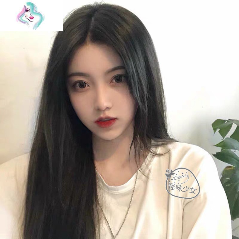中分长直发假发