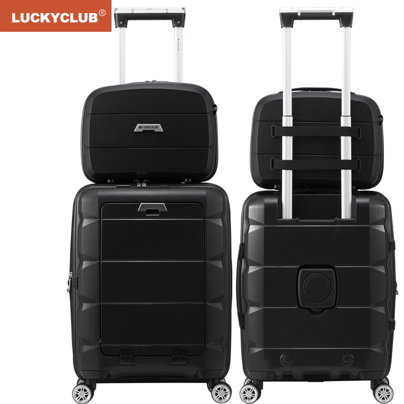 LUCKY CLUB 行李箱男女拉杆箱万向轮短途出差旅行商务密码多功能电脑高颜值登机箱子 拉链主仓至酷黑 20英寸子母箱高清大图