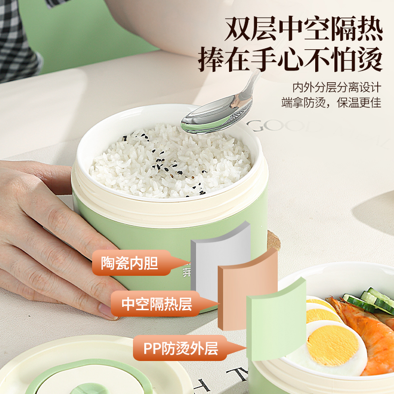 莱柏顿保温饭盒上班族带饭神器可微波炉加热专用陶瓷便当盒学生外带餐盒高清大图