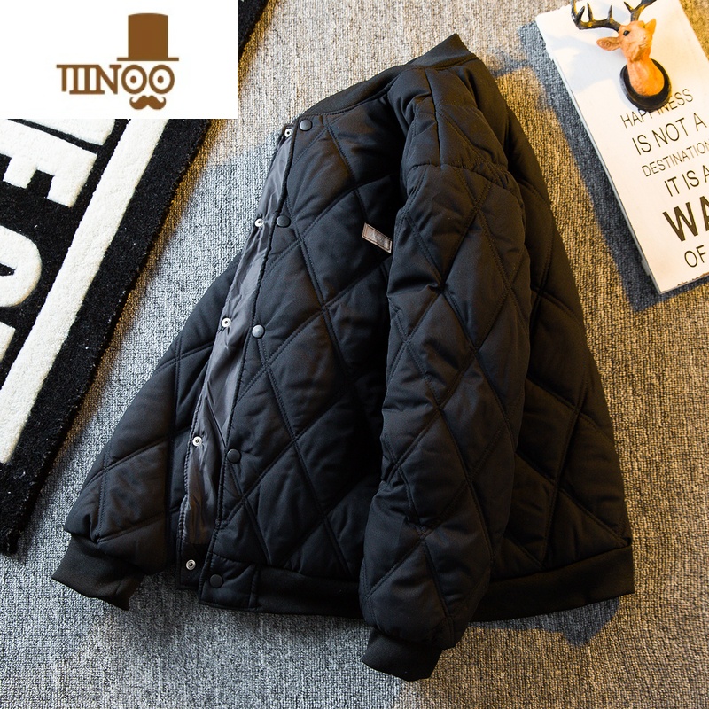 YANXUHPCP菱形格棉服男冬季加厚日系复古潮牌休闲棒球服保暖棉衣外套男高清大图