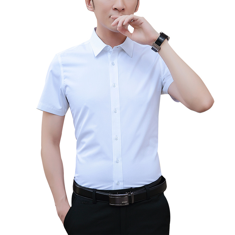 孟康(mengkang)夏季白衬衫男短袖商务休闲寸衫职业正装韩版修身男士