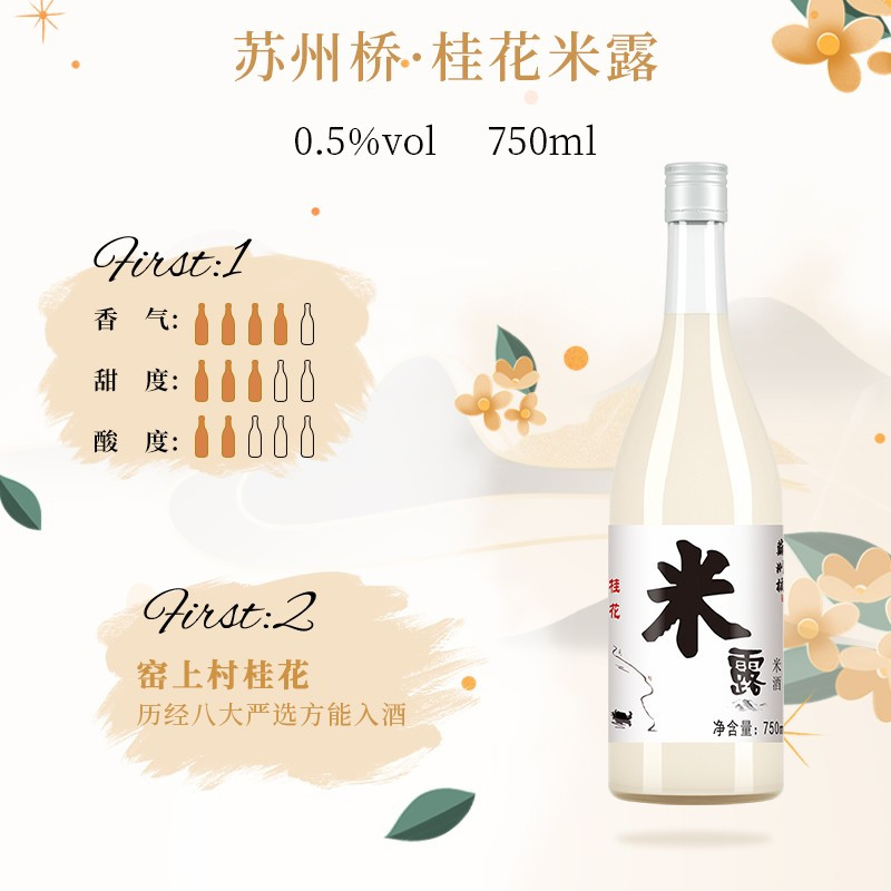 苏州桥桂花米露米酒甜酒酿糯米酒汁醪糟米酿冬酿酒女士低度酒 [整箱6瓶]桂花米露750ml*6瓶