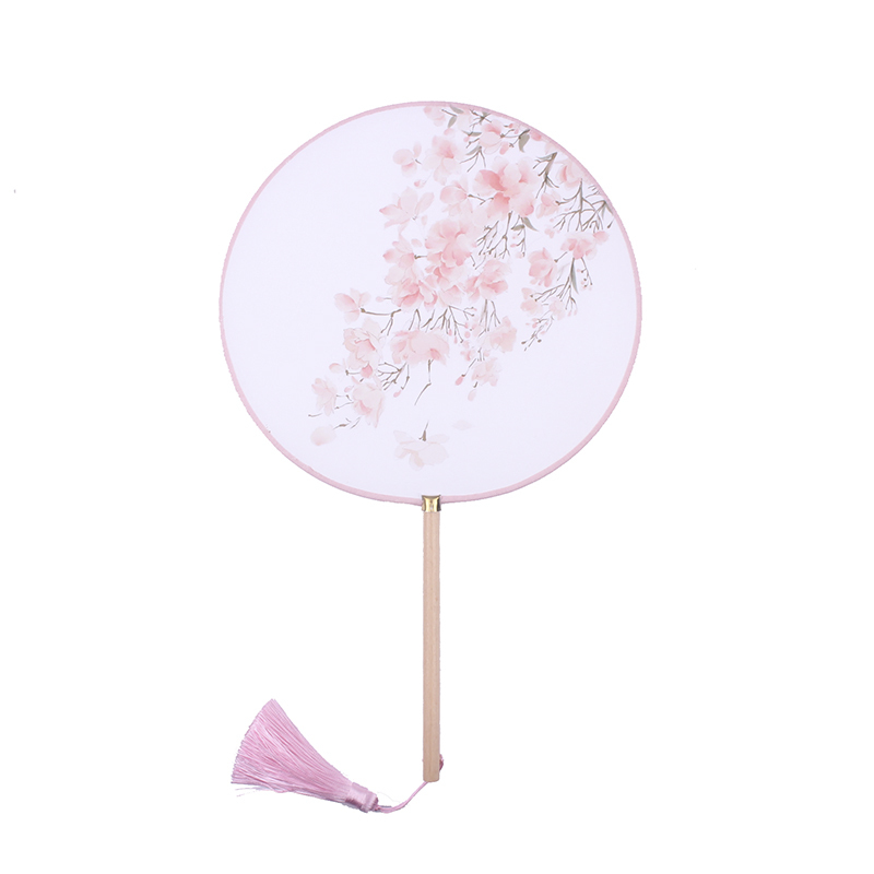 古风扇子团扇复古典 中国风汉服圆扇宫扇长柄 女式流苏古装饰舞蹈