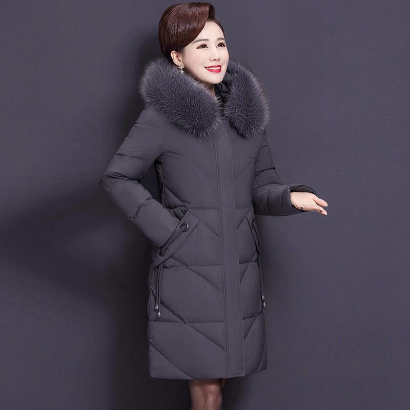 迪鲁奥（DILUAO)羽绒服200斤加大码中老年女中长款新款妈妈装中年外套_256 6XL 灰色偏紫灰