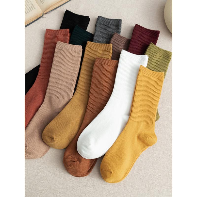 纯色袜子女中筒袜春秋款ins潮纯棉黑色长袜长筒堆堆袜女秋冬日系