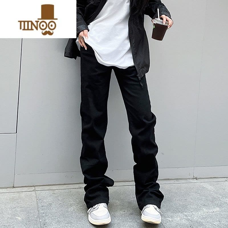 YANXU停机坪 黑色牛仔长裤潮牌男女修身高街百搭水洗直筒裤图片