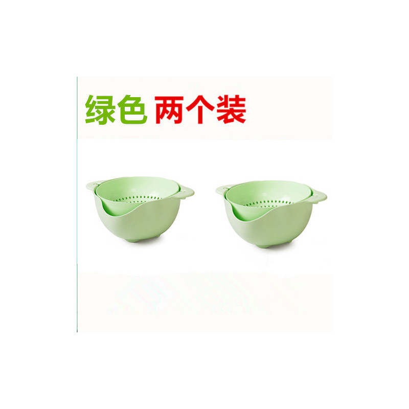 双层旋转沥水篮洗菜神器厨房家用洗菜盆沥水盆洗水果盘淘米盆|麦纤维大号青柠绿两个装(加厚款)