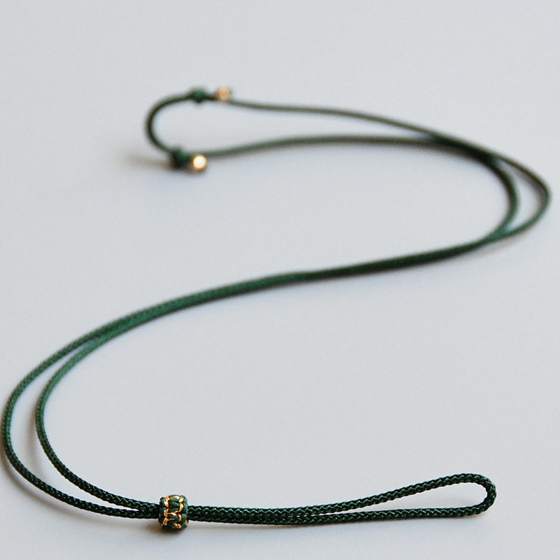 儿童成人平安扣吊坠挂绳细款柔软墨绿金色可调节下水手工编织定制jing