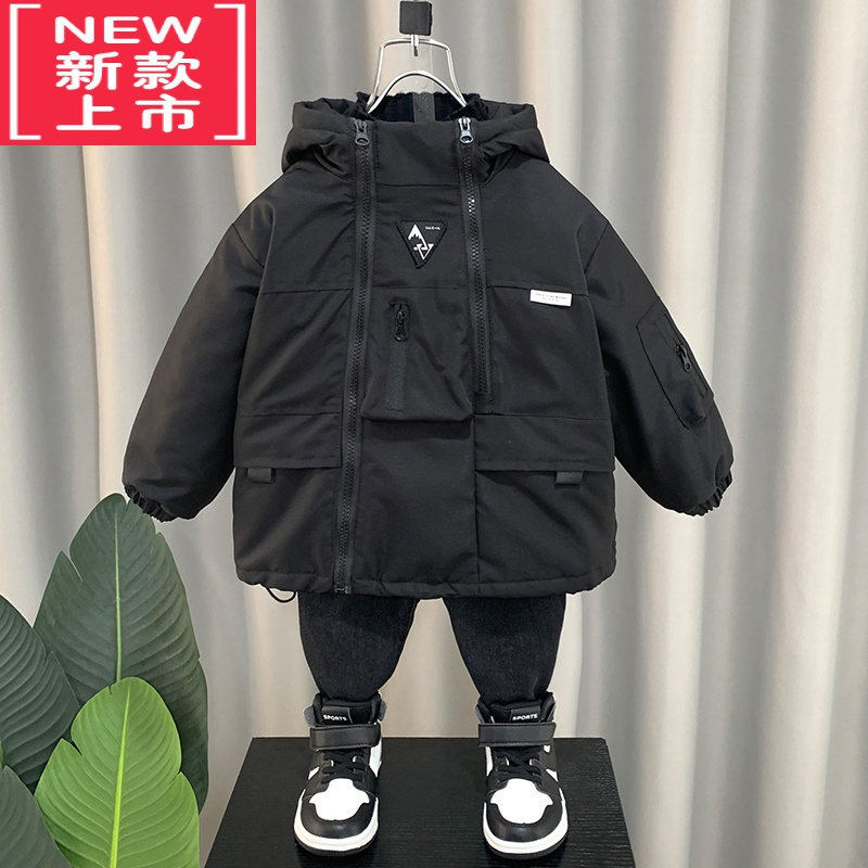 可莉允儿童男童棉衣外套冬季2022新款夹棉冲锋衣炸街棉服宝宝冬装上衣潮