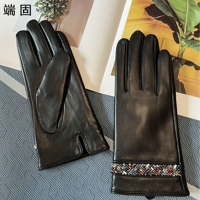 端固女士触屏加绒羊皮手套盒装D12T/副高清大图