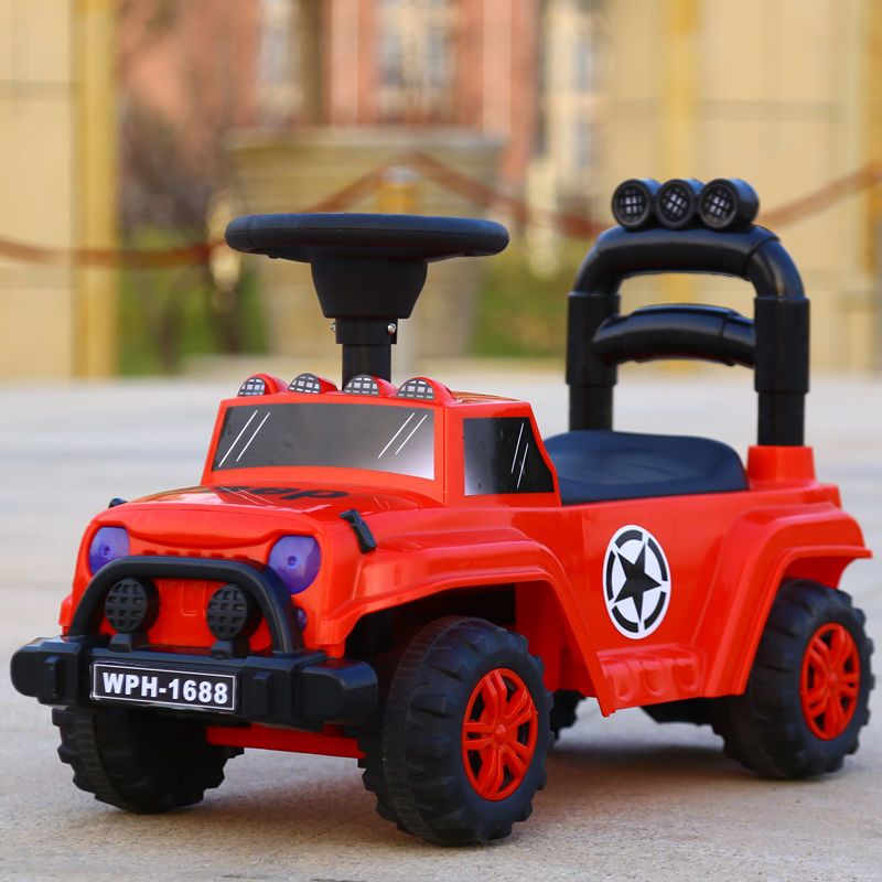 儿童扭扭车带音乐宝宝滑行车四轮溜溜车13岁助步车带护栏手推红色