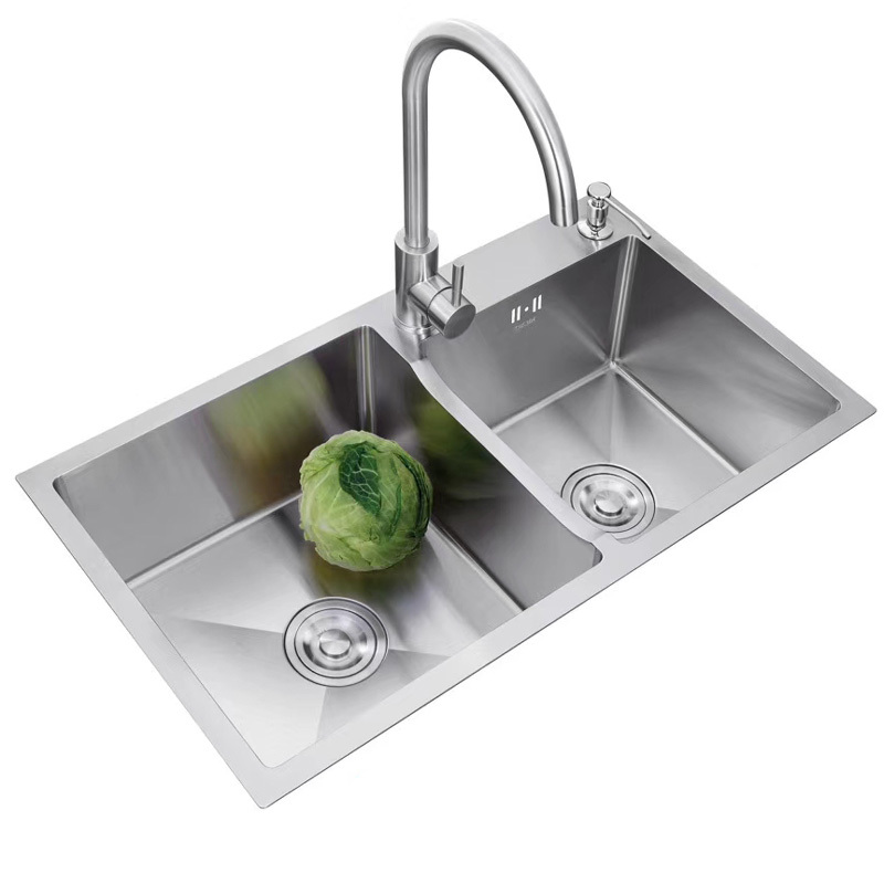 cdbm惜度304不锈钢手工水槽双槽厨盆水槽洗菜盆拉丝双槽多个规格套装