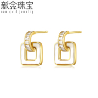 新金珠宝 S925银合成立方氧化锆耳饰 几何方形银耳环锆石贝母耳钉1042