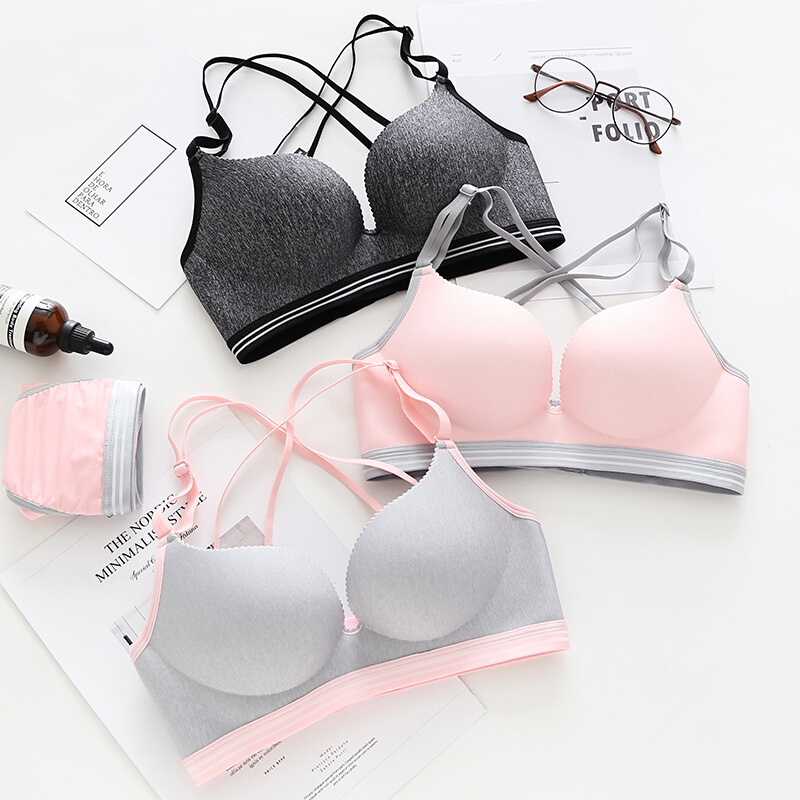 内衣套装女文胸聚拢无钢圈薄款露背美背内衣无痕学生高中少女文胸